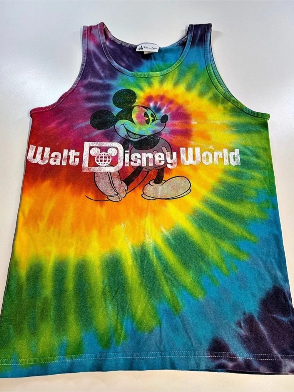 Vintage Disney Parks Walt Disney World Mickey Mouse Rainbow Spiral Tie-Dye Tank
